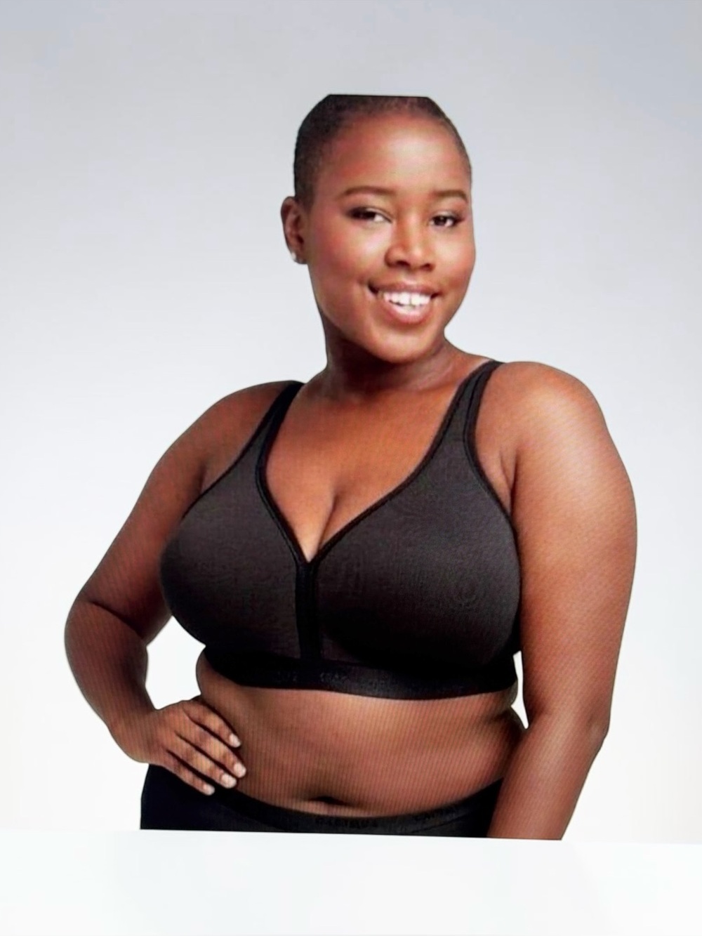 New Cacique No Wire Cotton Bra Black Satin Trim 44C